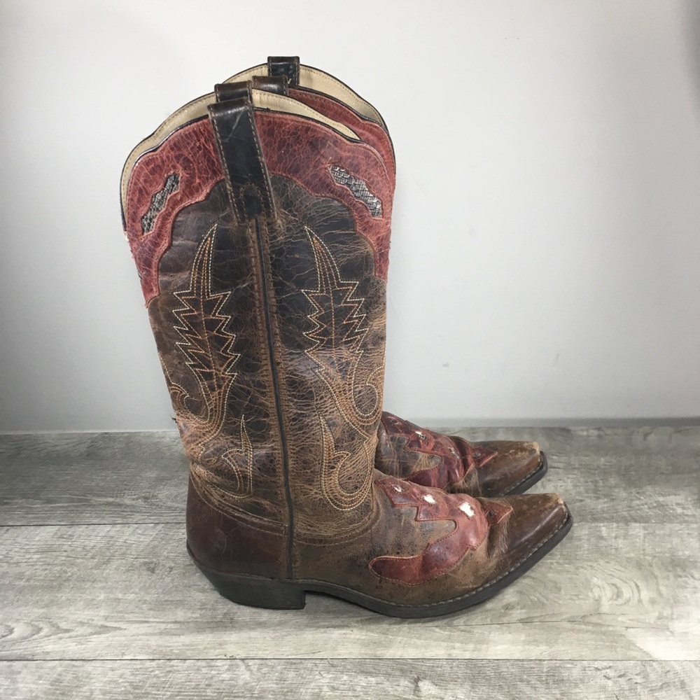 Womens Smoky Mountain Distressed Leather Cowboy Western Snip Toe Boots Size 10